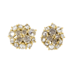 Yellow gold earrings with prong-set inverted round diamonds by Fringe Gallery studio jeweler Todd Pownell