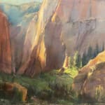 Pastel painting of red rock mountains by slate gray gallery artist Bruce A Gomez