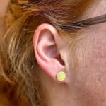 22k yellow gold round disc textured studs by Fringe Gallery studio jeweler Petra Class