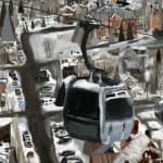 digital painting of the gondola in Telluride with a view of the town of Telluride in the background