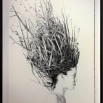 Black and white portrait of a woman with grass as hair by slate gray gallery artist Felice House