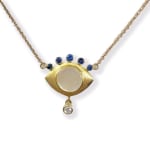 Mother of pearl and blue diamond eye necklace by slate gray gallery studio jeweler nayla arida