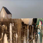 An oil painting of a house on an abstract landscape by slate gray gallery artist Marketa Sivek