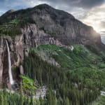 color panoramic photograph of Bridal Veil Falls in Telluride, Colorado