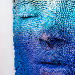 "Mask #96" a sculpture of a face made from wooden sticks and paint by slate gray gallery artist Gil Bruvel