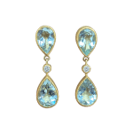 22k yellow gold faceted aquamarine drop earrings with diamonds by Fringe Gallery studio jeweler Petra Class