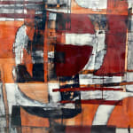 "The Distance Between", a warm tone mixed media encaustic painting by Slate Gray Gallery artist Judith Kohin