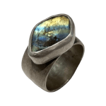 Wide Band SS Shank w/ Labradorite Faceted Stone Set in Fine Silver Bezel by Fringe Gallery studio jeweler Marki Knopp