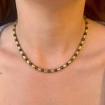 Black Diamond and Yellow Gold Barrel Bead Space Necklace by Slate Gray Gallery studio jeweler Barbara Heinrich