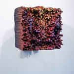 "Sphinx" a sculpture of a face made from wooden sticks and paint by slate gray gallery artist Gil Bruvel