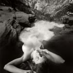 Silver Gelatin print of a nude woman merged with a waterfall at the Yosemite