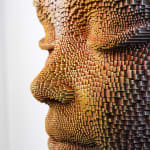"Mask #178" a sculpture of a face made from wooden sticks and paint by slate gray gallery artist Gil Bruvel