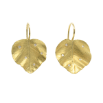 18k yellow gold leaf earrings with diamonds by Fringe Gallery studio jeweler Barbara Heinrich
