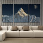 digital mock-up of digital painting triptych of Mount Everest with a crescent moon