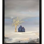 An oil painting of a house on an abstract landscape by slate gray gallery artist Marketa Sivek