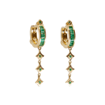 14k yellow gold hoop earrings with baguette emeralds and emerald gothic point drops by Fringe Gallery jeweler Loree Rodkin
