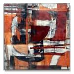 "The Distance Between", a warm tone mixed media encaustic painting by Slate Gray Gallery artist Judith Kohin