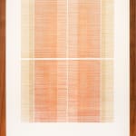 Framed tan and orange thread on watercolor paper by Fringe Gallery artist Rebecca Messier
