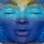 "Mask #96" a sculpture of a face made from wooden sticks and paint by slate gray gallery artist Gil Bruvel