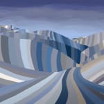 digital painting of a snowy path lined with aspen trees