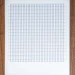 Framed blue thread on paper work by Fringe Gallery artist Rebecca Messier