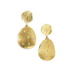 Gold double petal earrings with 14 diamonds by Fringe Gallery studio jeweler Barbara Heinrich