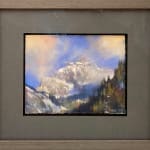 Pastel painting of a snowy mountain by slate gray gallery artist Bruce A Gomez