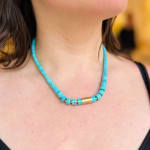 Necklace with turquoise and gold by Slate Gray Gallery studio jeweler Sandra Frias