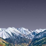 Digital painting of the telluride valley with mountains at the end of town by slate gray gallery artist Topher Straus