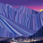 digital painting of the town of telluride underneath purple mountains