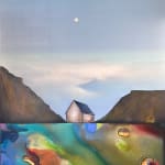 An oil painting of a house on an abstract landscape by slate gray gallery artist Marketa Sivek