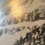 Interference Paint, Acrylic Paint, and Rice Paper on Canvas of Mount Sneffels by Slate Gray Gallery Artist Kathryn Tatum