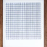 Framed blue thread on paper work by Fringe Gallery artist Rebecca Messier