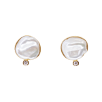 18k yellow gold earrings with Keshi pearls and diamonds by Fringe Gallery studio jeweler Sandra Frias