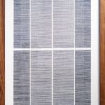 Framed blue thread on paper work by Fringe Gallery artist Rebecca Messier