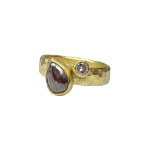 Yellow gold hammered ring with double diamonds by Fringe Gallery studio jeweler Petra Class