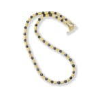 Black Diamond and Yellow Gold Barrel Bead Space Necklace by Slate Gray Gallery studio jeweler Barbara Heinrich