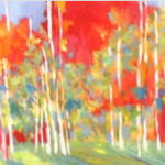 "Last to Turn Red", an abstract forest landscape oil painting by Slate Gray Gallery Artist Marshall Noice