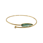 18k yellow gold bracelet with green tourmaline and a bezel set diamond by Fringe Gallery studio jeweler Sandra Frias