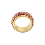 Orange, pink and deep pink sapphire big bubble band ring by Fringe Gallery studio jeweler Nanci Modica