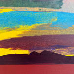 "Early Morning Sunrise", an acrylic abstract landscape painting in a frame by slate gray gallery artist Mark Bowles