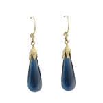 Blue topaz and 18k yellow gold drop earrings by Fringe Gallery studio jeweler Barbara Heinrich