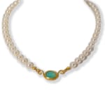 Round Pearl Necklace with Opal by Slate Gray Gallery studio jeweler Marki Knopp