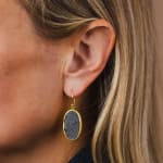 22k yellow gold bezel set rough hematite earrings by Fringe Gallery studio jeweler Petra Class