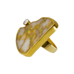18k and 22k yellow gold ring with gold bearing quartz and a diamond by Fringe Gallery studio jeweler Sandra Frias