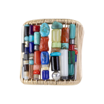 Gold ring with mixed color Heishi pearl beads by Fringe Gallery studio jeweler Tana Acton