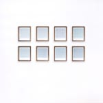 Series of framed blue thread on paper works by Fringe Gallery artist Rebecca Messier