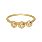 18k yellow gold ring with three white diamonds set in bubble setting by Fringe Gallery studio jeweler Petra Class