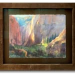 Pastel painting of red rock mountains by slate gray gallery artist Bruce A Gomez