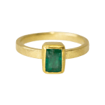 22k and 18k yellow gold ring with bezel set rectangular faceted emerald by Fringe Gallery studio jeweler Petra Class